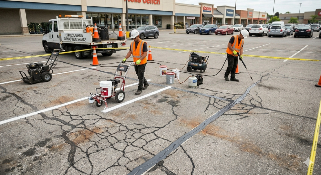car park surface maintenance line marking refresh and crack sealing