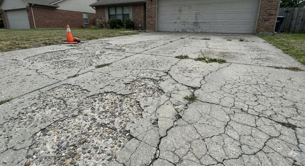 Alt text: concrete driveways surface cracking and scaling requiring repair