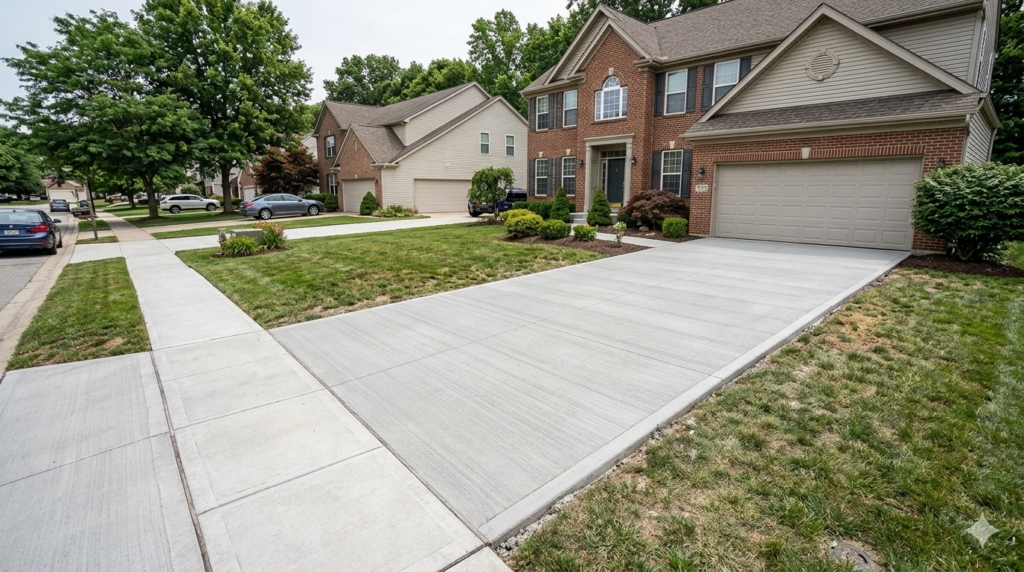 concrete driveways with brushed finish outside residential property