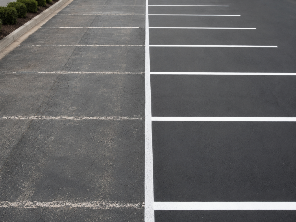faded parking lot line marking maintenance before repainting